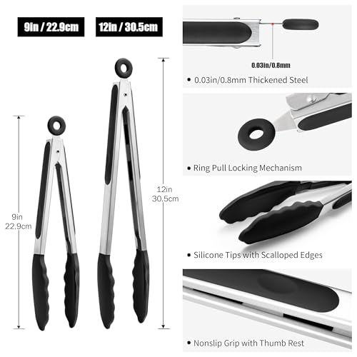 Kitchen Tongs with Silicone Tips for Cooking Serving