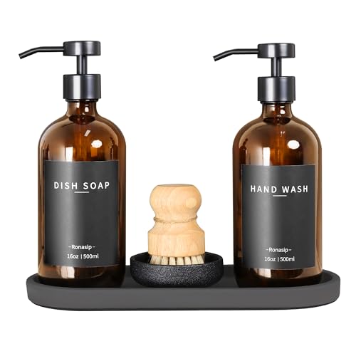 Set of 5 Kitchen Soap Dispenser Set 16 Oz Glass Hand Dish Soap Dispenser with Stainless Steel Pump (2 Count)