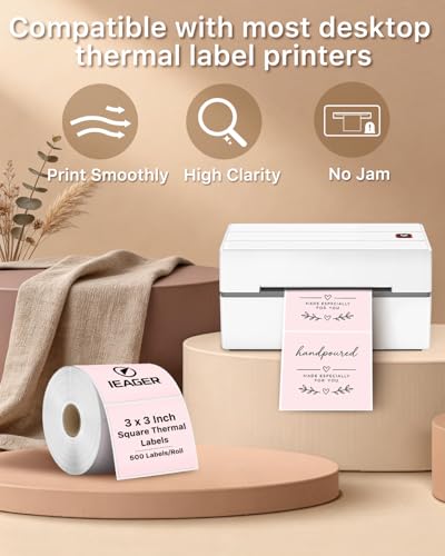 Pink 3" x 3" Square Thermal Label Stickers