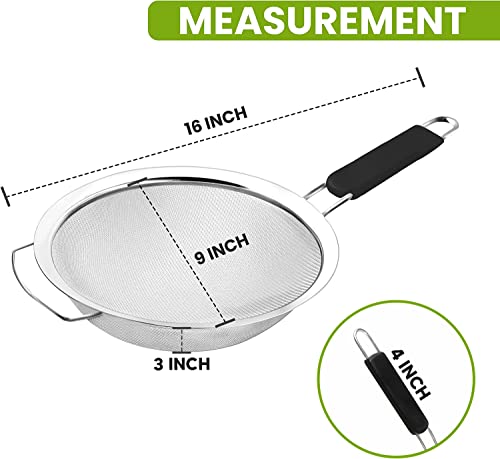 9" Large Extra Fine Mesh Strainer with Thermo Plastic Rubber Handle