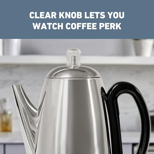 Electric Percolator Classic Style Coffee Maker with Heat Resistant Handle Base and Detachable Cord with Stainless Steel Stem and Basket