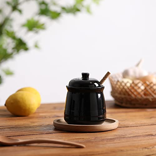 Ceramic Honey Jar with Lid and Dipper (12 Ounce)