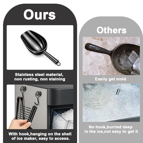 Stainless Steel Ice Scoop for Freezer with Magnetic Hook & Ice Tongs