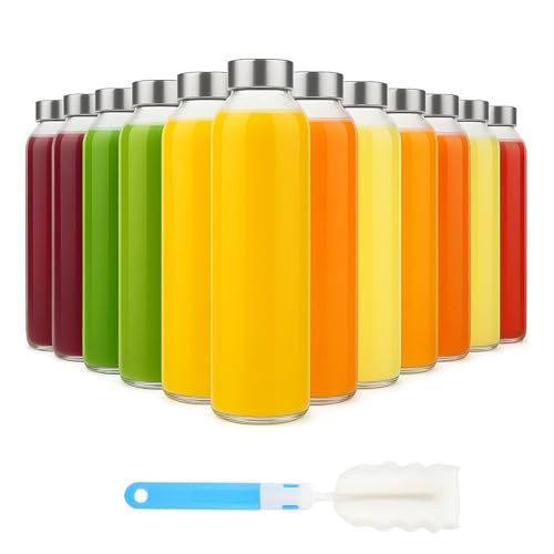 12 Pack] 18 oz Glass Water Bottles with Lids (12 Count)