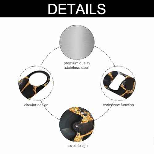 Agate Marble Stainless Steel Bottle Opener Luxurious Polished Quartz Stone Abstract Golden Veins Natural Flat Beer Bottle Opener Keychain for Home Kitchen Bar Restaurant Party Birthday Gift