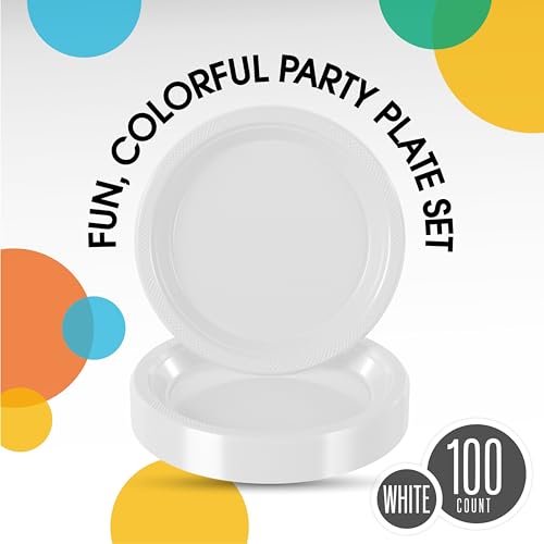 Sturdy White Plastic Plates 7" Cake Plates 100 Pcs (100 Count)