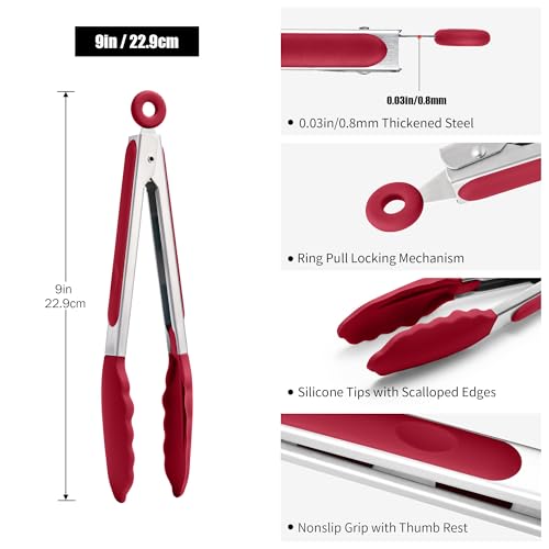 Kitchen Tongs with Silicone Tips for Cooking Serving