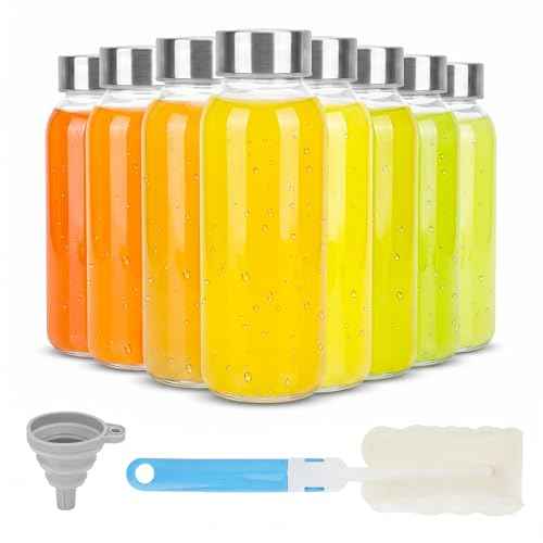 Glass Water Bottles with Stainless Steel Lids 12 oz (8 Count)
