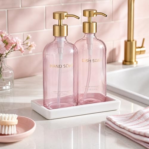 Glass Kitchen Soap Dispenser Set with Ceramic Tray (3 Count)