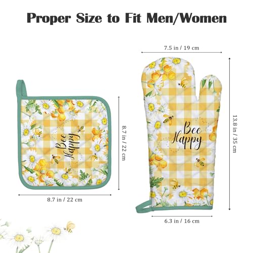 Bee Daisy Oven Mitts and Pot Holders Sets 100% Cotton Heat Resistant (2 Count)
