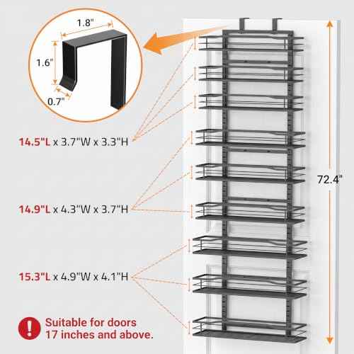 Black 9 Tier Over The Door & Wall Mount Pantry Organizer