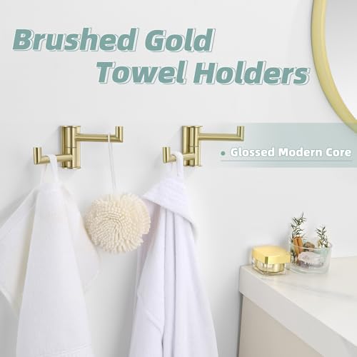 Brushed Gold Swivel Towel Hooks for Bathroom (2 Count)