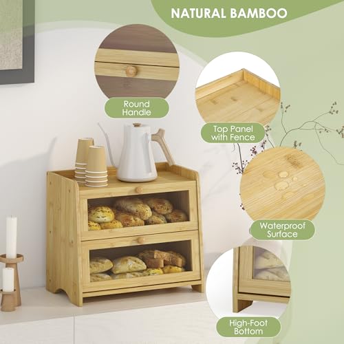 Double Layer Bread Box Container for Kitchen Countertop Homemade Bread