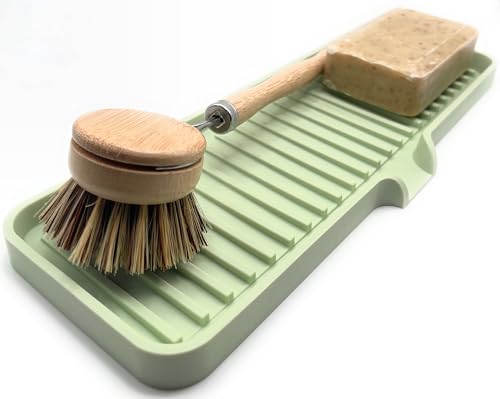 Silicone Soap Dish Tray and Sponge Holder with Drain Chute