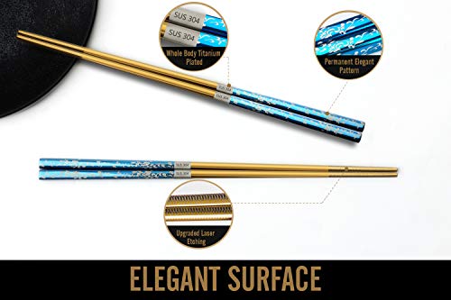 Metal Chopsticks Titanium Plated Stainless Steel Chopsticks Reusable Dishwasher safe Japanese Korean Chopstick lightweight Laser Engraved Anti