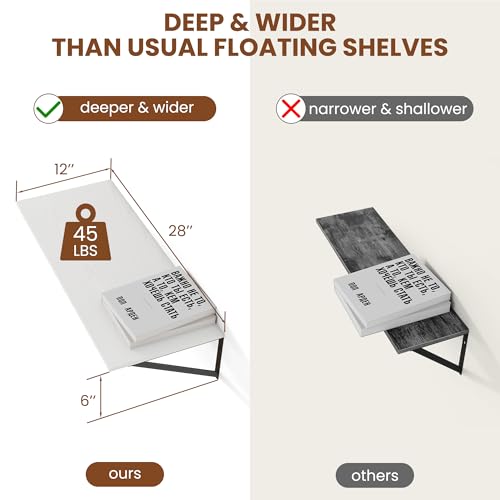 28W x 12D Deep Floating Shelves Set of 2 White (2 Count)