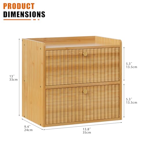 Rustic Bread Box for Kitchen Countertop Bamboo Bread Storage Container Bin Double Layer BreadBox Farmhouse Large Capacity Food Organizer