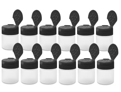1 oz Plastic Spice Jars with Black Flip & Sift Caps (12 Count)