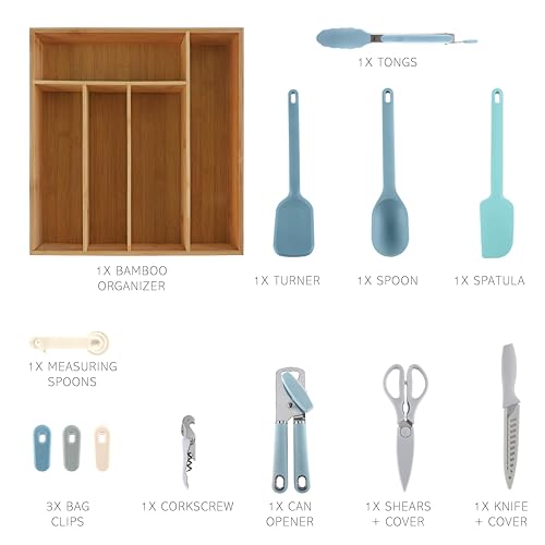 Bamboo Kitchen Utensil Set with Drawer Organizer