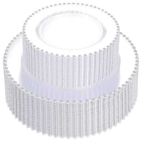 100PCS Clear Plastic Plates with Silver Beads for Bridal Showers (100 Count)