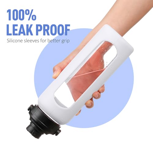 24oz Glass Water Bottle with Straw and 2 Lids