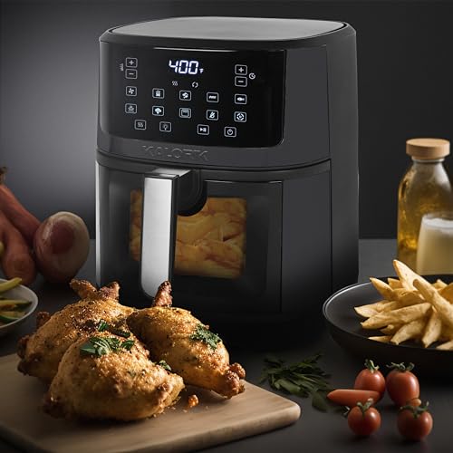 Air Fryer 7 Quart Capacity with Touchscreen Controls 10 Cooking Presets in 12 Food Categories with Large Illuminated View Window and Nonstick Basket & Trivet