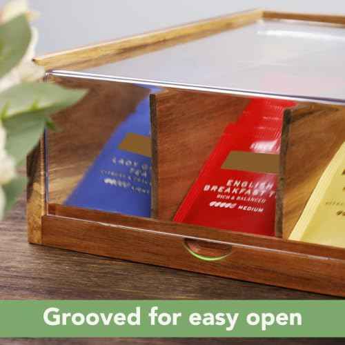 Acacia Wood Tea Bag Organizer Storage Box with 6 Compartments