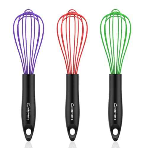 Silicone Whisk Set 8" 10" 12" Kitchen Whisk Multicolor (3 Count)