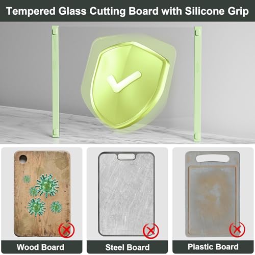 2PCS Glass Cutting Board with Silicone Grip (2 Count)