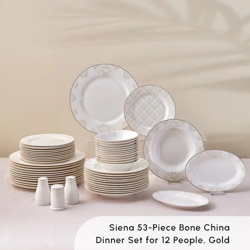 Siena 53 Piece Porcelain Plates and Bowls Set with Dinner & Dessert Plates