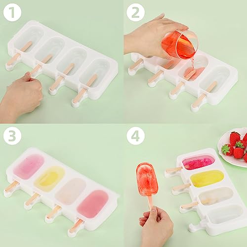 3 Set Popsicles Molds with Lids and 100 Pcs Wooden Popsicles Sticks (3 Count)