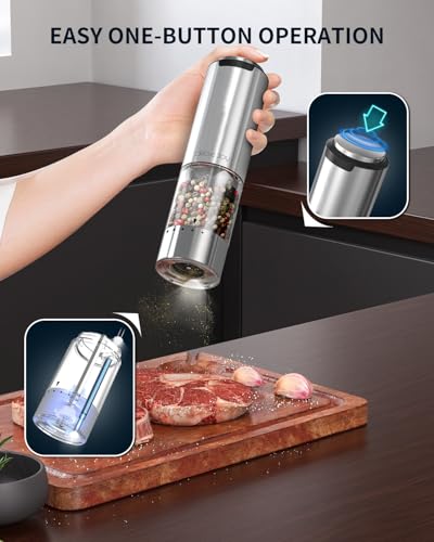 Electric Pepper Grinder Stainless Steel Rechargeable Pepper Mill with External Adjustable Coarseness