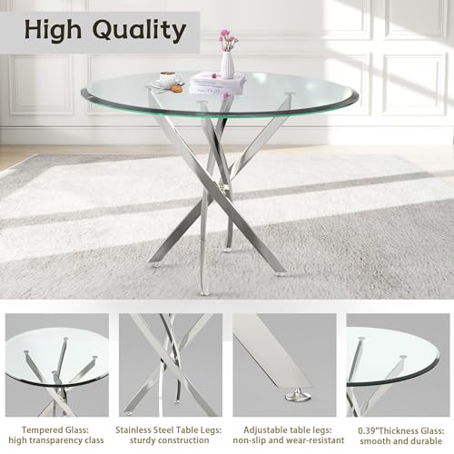 36" Round Glass Dining Table for 4