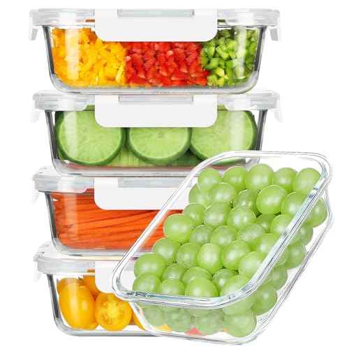 5 Pack 35 Oz Glass Food Storage Containers with Lids (5 Count)