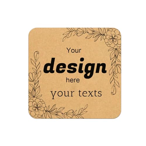 Custom Stickers Personalized Square Kraft Paper Sticker Customizable Floral Wreath Labels (100 Count)