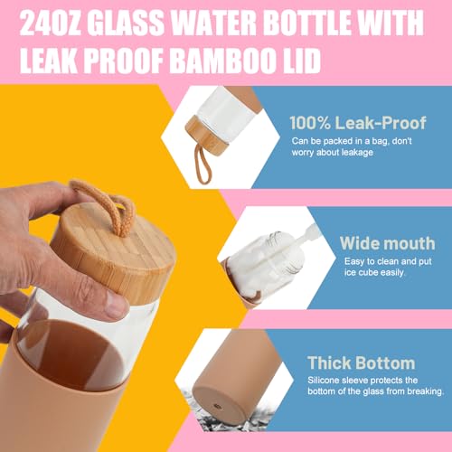 24 oz Glass Water Bottles with Lids