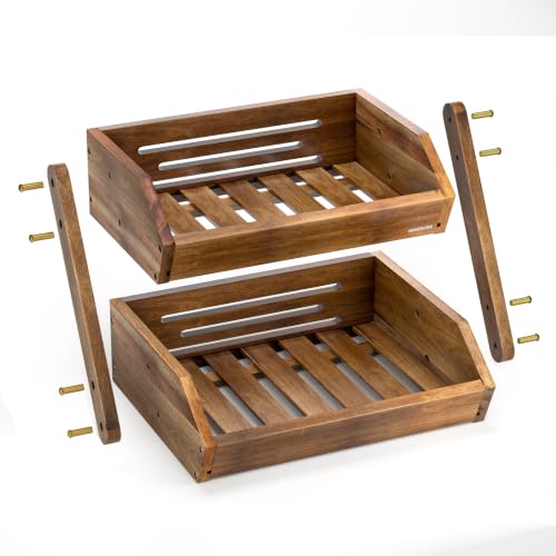 2 Tier Acacia Wood Fruit Basket for Kitchen