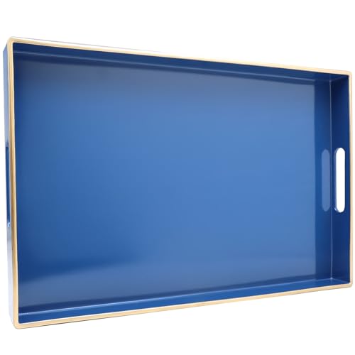Blue Decorative Serving Tray with Handles