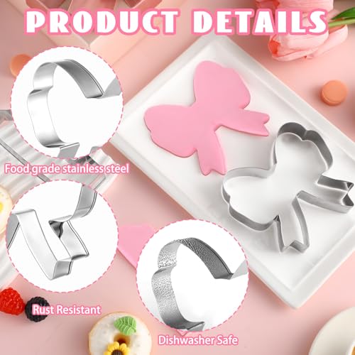 Pink Bow Birthday Party Supplies 2 Pcs 5 Inch Bow Cookie Cutter Number One Cookie Cutter Baking Mold Metal Sandwich Pancake Fondant Cake Mold First Birthday First Anniversary Wedding Party (2 Count)