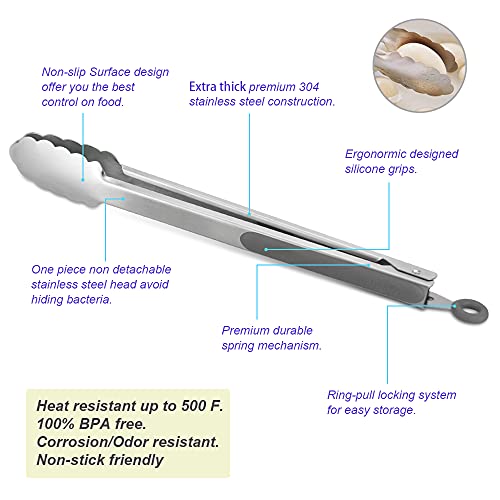 Premium 304 Stainless Steel Tongs Set