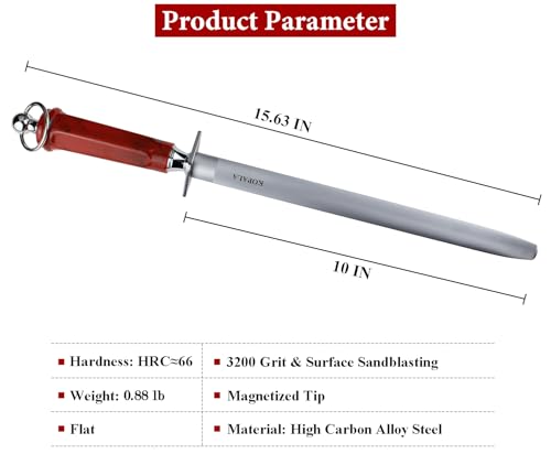 Sharpening Steel Knife Sharpener Rod Flat 10 IN Honing Steel for Knife