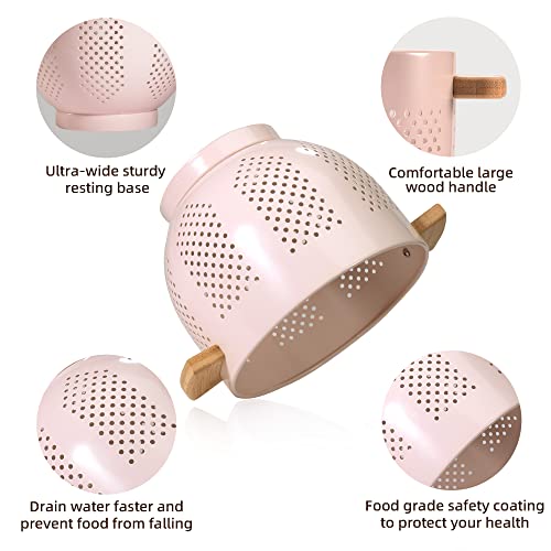 Metal Colander with Wood Handle and Stable Base