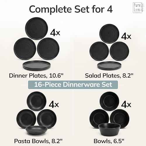 16 Piece Black Dinnerware Set for 4 (16 Count)