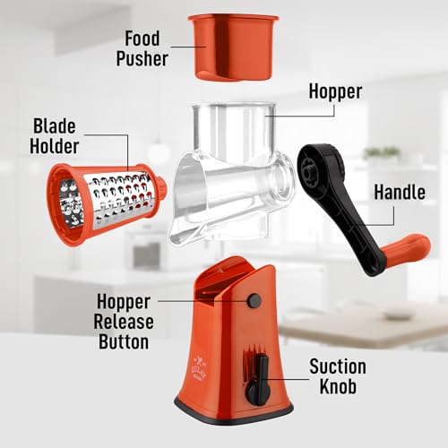 Rotary Cheese Grater Manual Hand Crank 5 Blade Shredder
