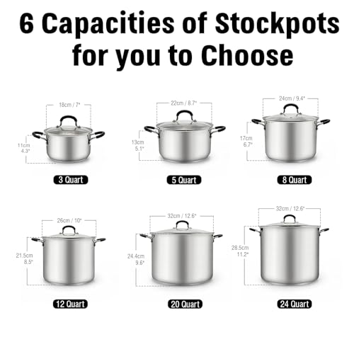 Professional 24 Quart Stainless Steel Stock Pot with Lid