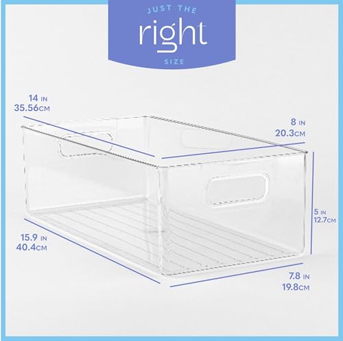 Plastic Food Storage 4 Pack Clear Container Bin with Handles for Organizing Kitchen (4 Count)