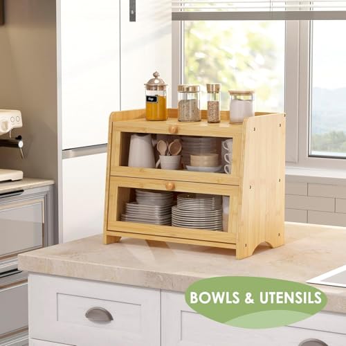 Double Layer Bread Box Container for Kitchen Countertop Homemade Bread