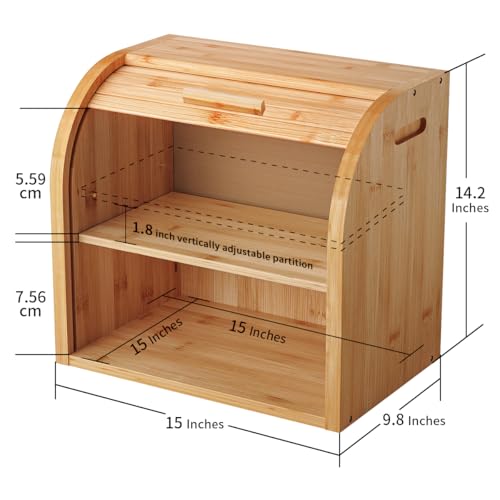 2 Layer Bamboo Bread Box for Kitchen Organizer