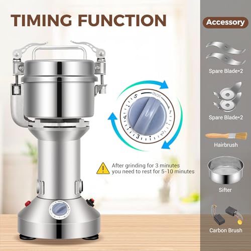 Grain Mill 300g Commercial Spice Grinder Electric 1200W Stainless Steel Pulverizer Dry Grinders for Grinding Wheat