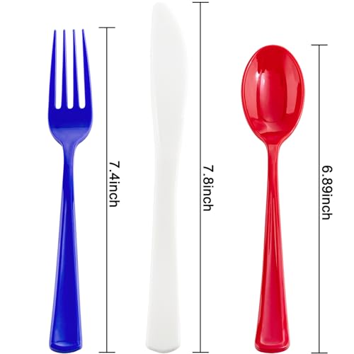 200Pcs 4th of July Red Blue Disposable Plastic Silverware (200 Count)